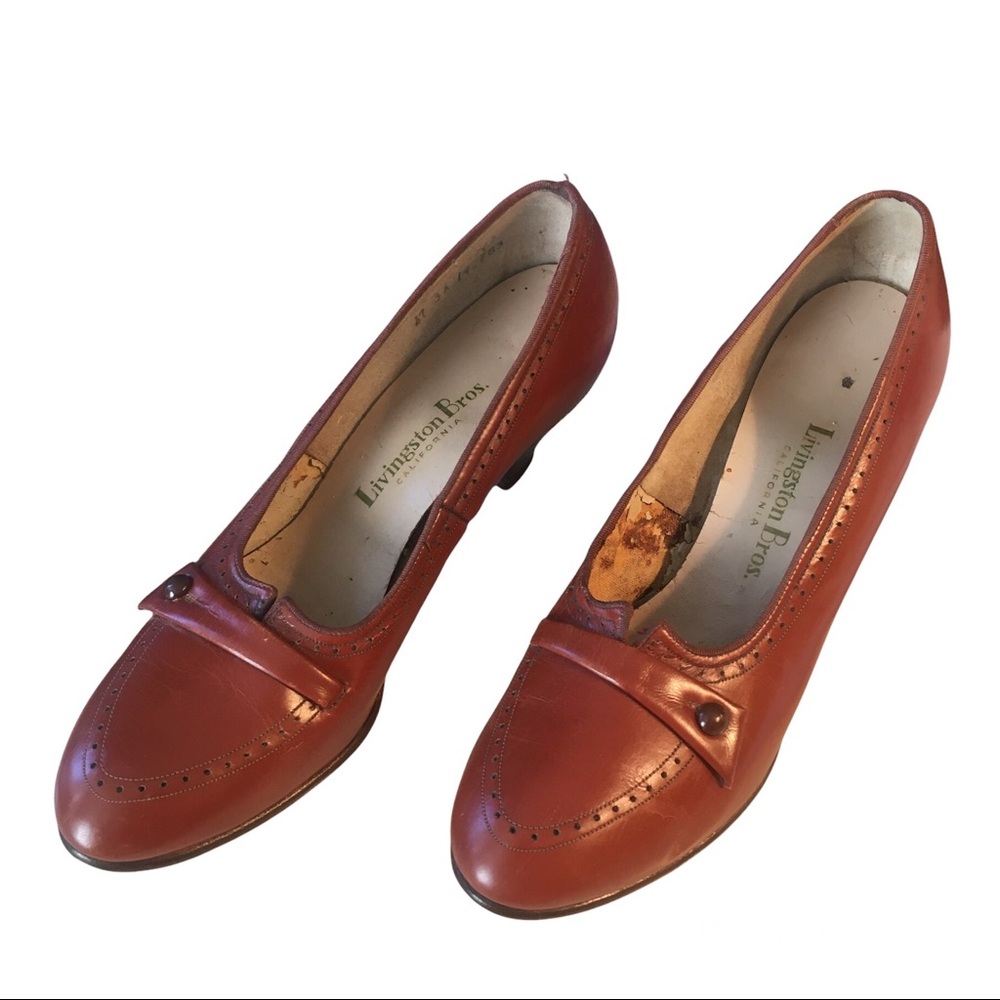 Vintage 50's Livingston Bros. Hazelnut Brown Leather Pumps Sz. 6.5
